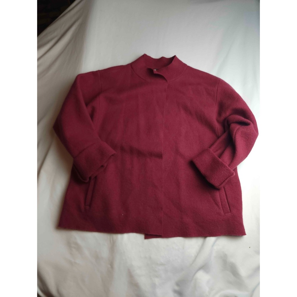 Vintage Carole Little Jacket Womens Large Red Wool Mock Neck Winter Coat Pockets